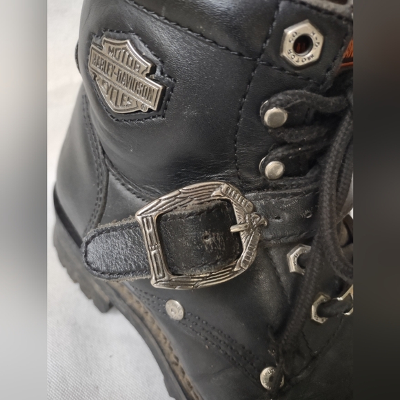 HARLEY DAVIDSON LADIES BLK LEATHER BIKER RIDING BOOTS SIZE 8 LACE & BUCKLE - Picture 9 of 12